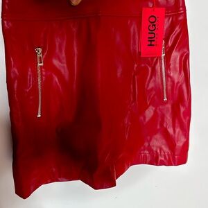 Red leather HUGO BOSS high waist mini skirt